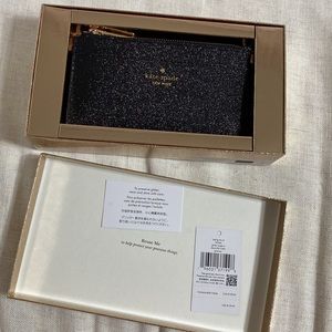 Kate Spade Glimmer Boxed Slim Large Slim Card Holder in Black Glitter NWT